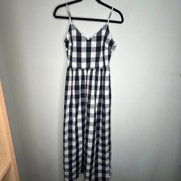 J. Crew Navy Blue Checkered Plaid Gingham Cotton Maxi Dress Size 8 - Picture 6 of 9